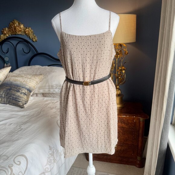 3 For $25 Mahina Sleeveless Beige With Black Polka Dots Sheath Beachy Dress - Picture 1 of 12